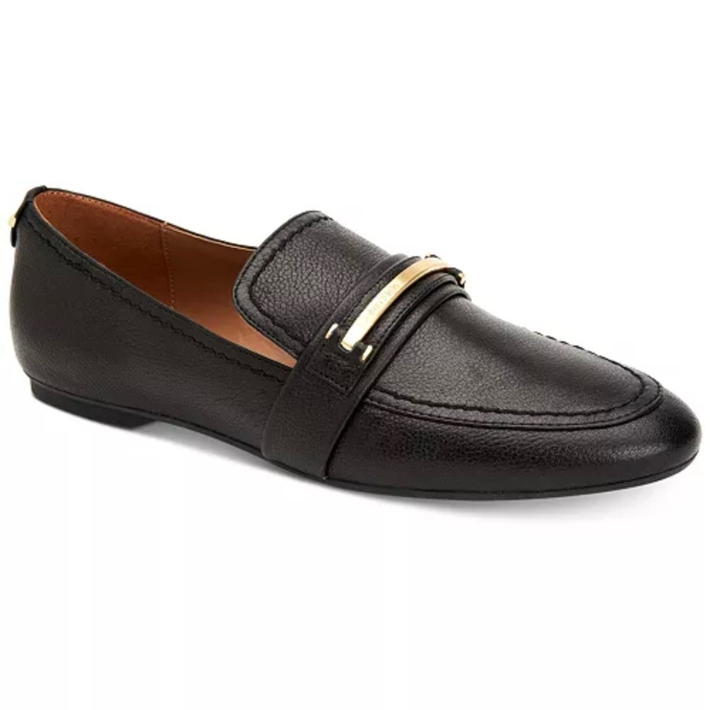 Calvin Klein ORIANNA Black Leather Flat Loafers - Women's Size 9